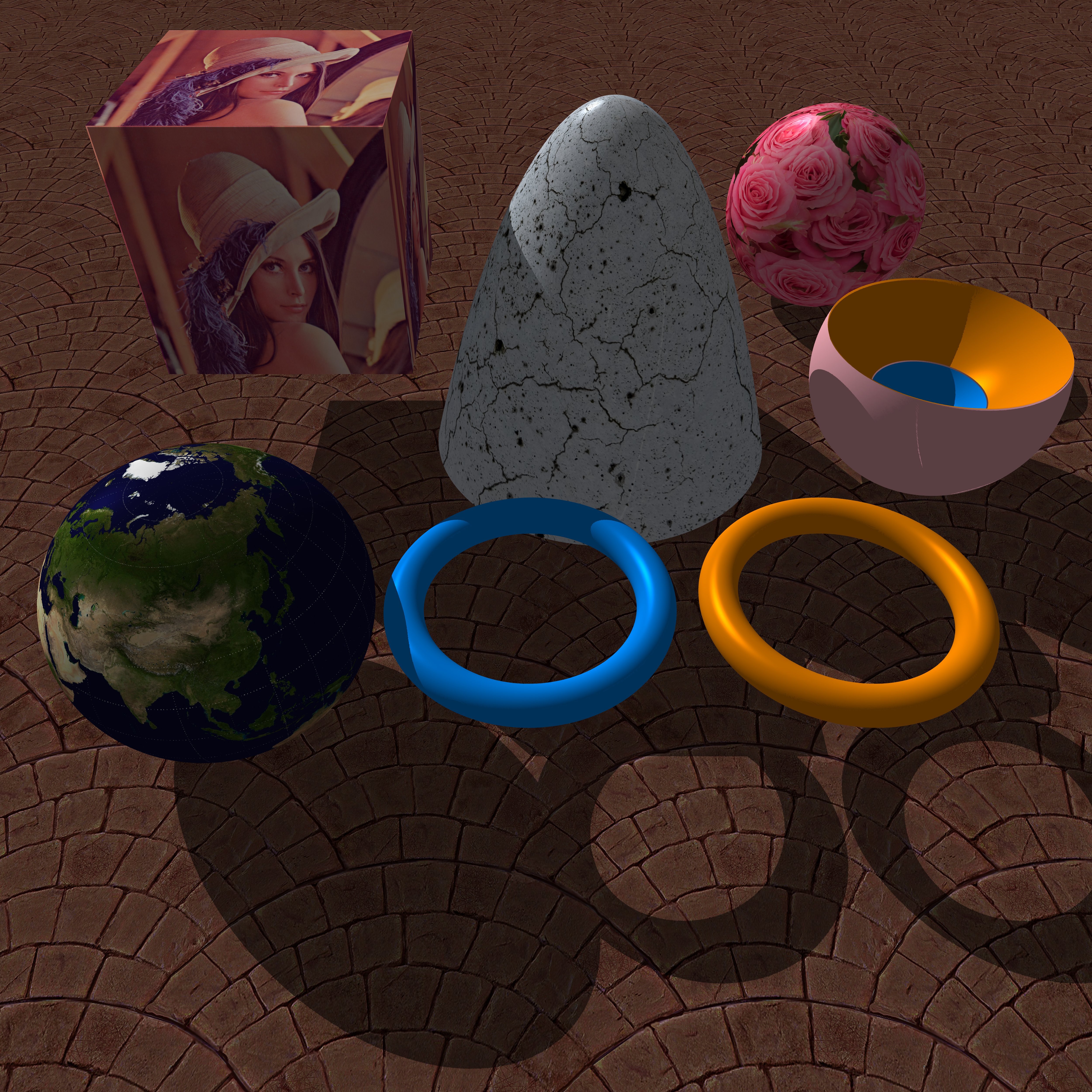 シャドウマッピングで影を描画したCGの画面